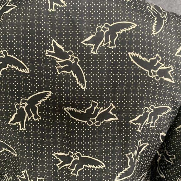 Everly Ruffled Sleeve Pullover Dress Black W/ Birds Short Light Wt Elastic Waist - Picture 9 of 12